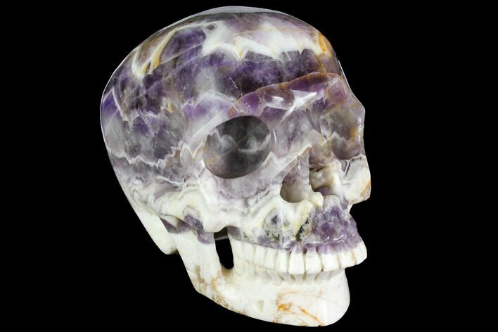 Realistic, Carved Chevron Amethyst Skull #150867